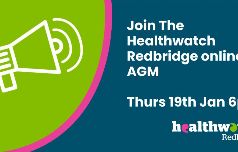 Join the Healthwatch Redbridge online AGM, Thurs 19th Jan 6pm