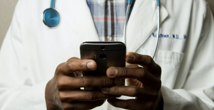 A GP using a smart phone