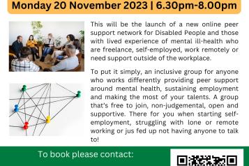 poster promoting online peer support group for working disabled people or those with lived experience of mental ill-health