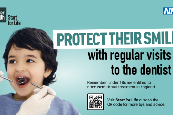 An infographic from the NHS encouraging parents to protect their children's smile by taking them to the dentist regularly 