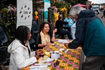 A photo of an information stall at a street event