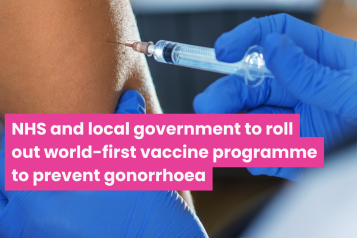 A photo of a person getting an injection. Text reads 'NHS and local government to roll out world-first vaccine programme to prevent gonorrhoea'