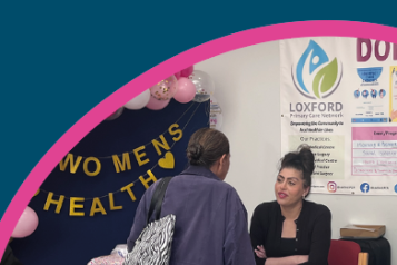 The front cover of the Healthwatch Redbridge Women's Health: Cervical Screening Report, August 2025. Below the title is a photo of a woman speaking to an information stall.