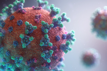 A magnified image of the COVID-19 virus