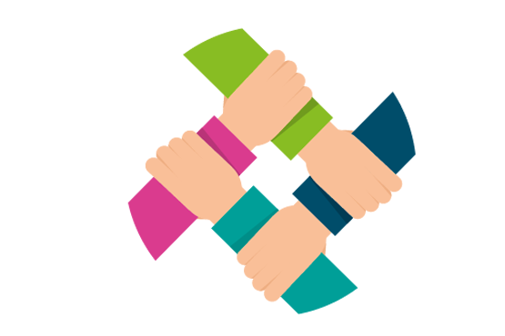 illustration of 4 clasped hands illustration of 4 clasped hands