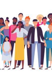 An illustrated vector image of a large and diverse group of people.